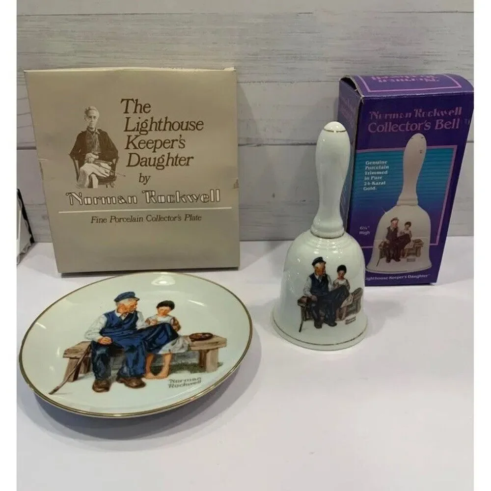 Vintage‎ Norman Rockwell Plate & Bell Bundle The Lighthouse Keeper's Daughter